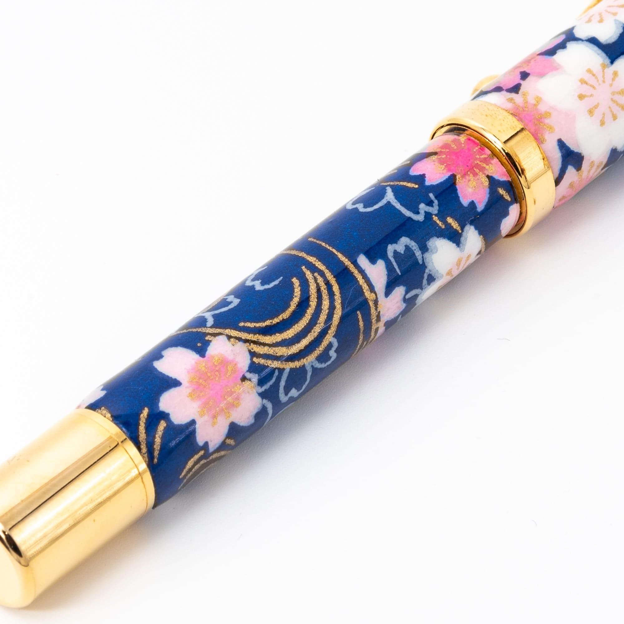 Mino Washi Series Yuzen Sakura and Flowing Water Fountain Pen | Navy - Haruki Takeuchi - Komorebi Stationery