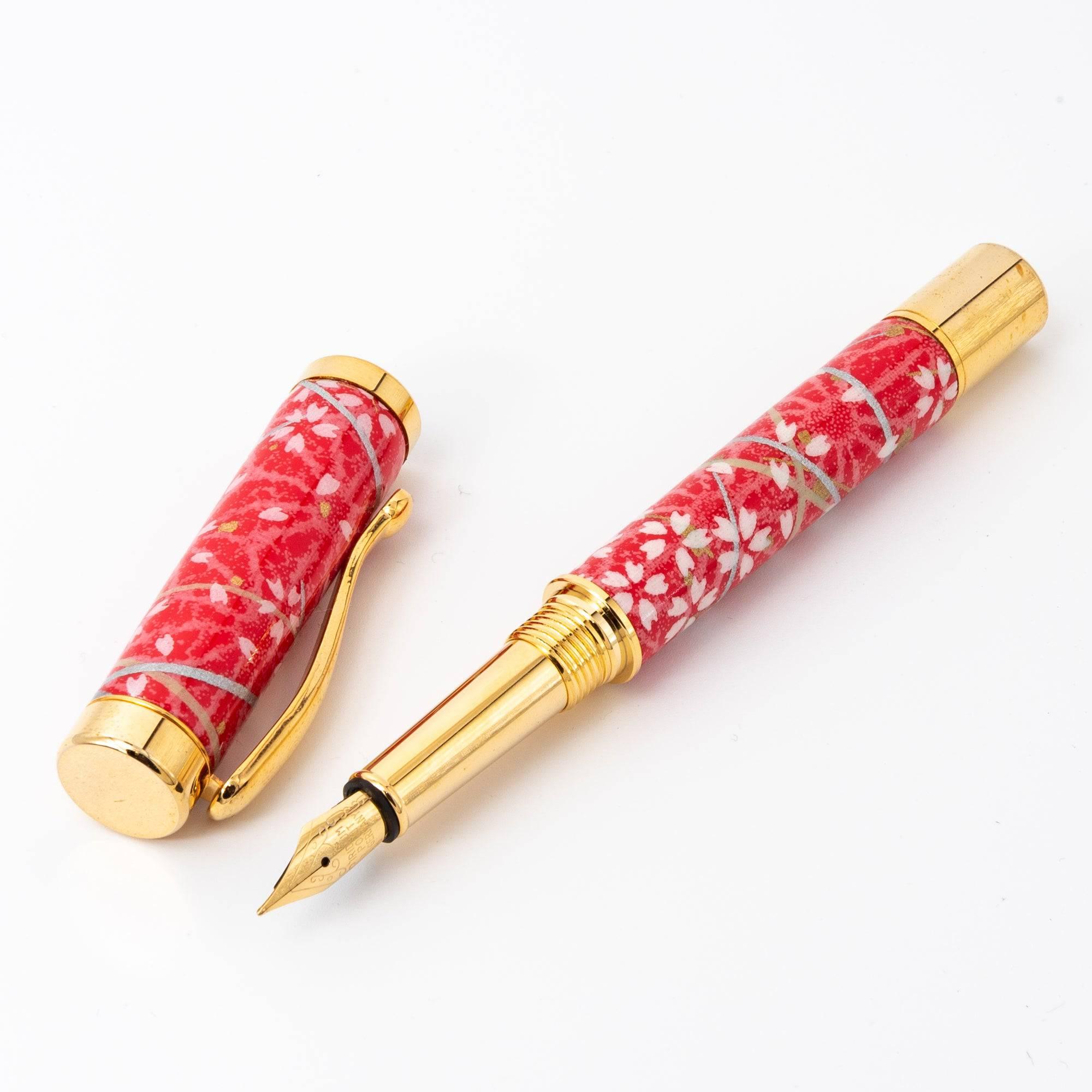 Mino Washi Series Yuzen Sakura and Hemp Leaves Fountain Pen - Komorebi Stationery