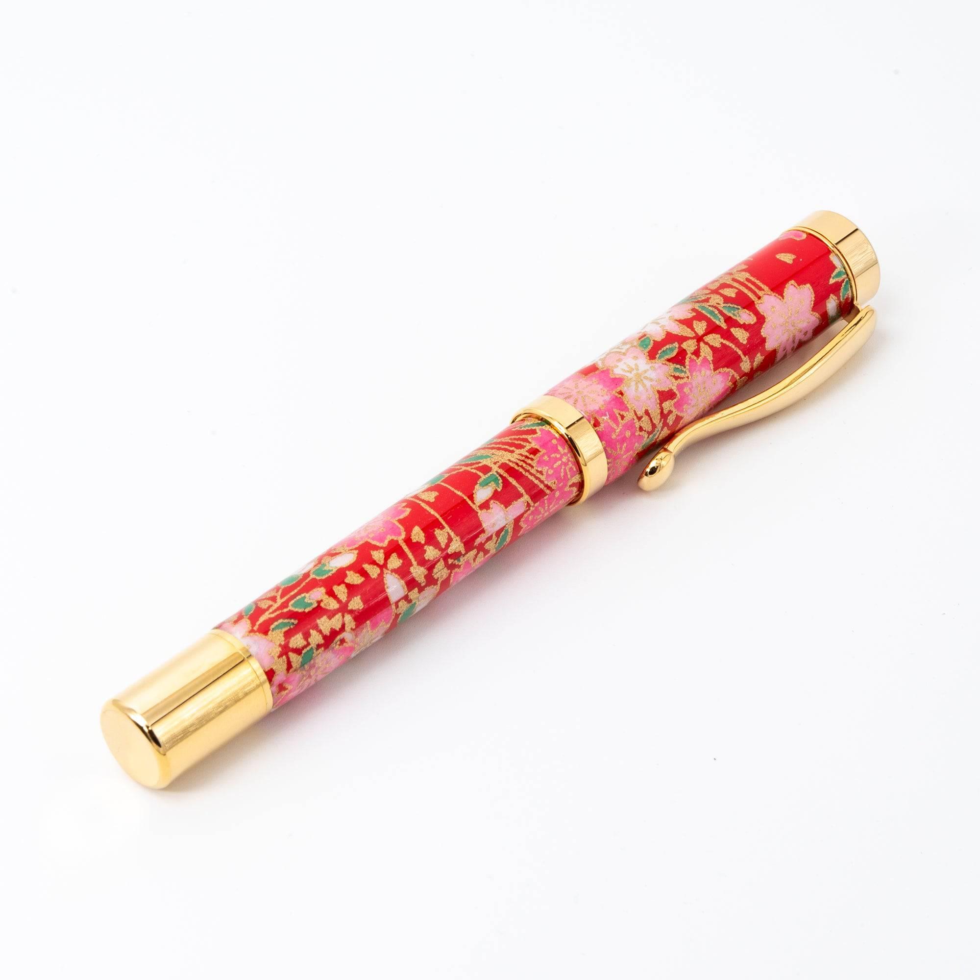 Mino Washi Series Yuzen Weeping Sakura Fountain Pen | Red - Komorebi Stationery